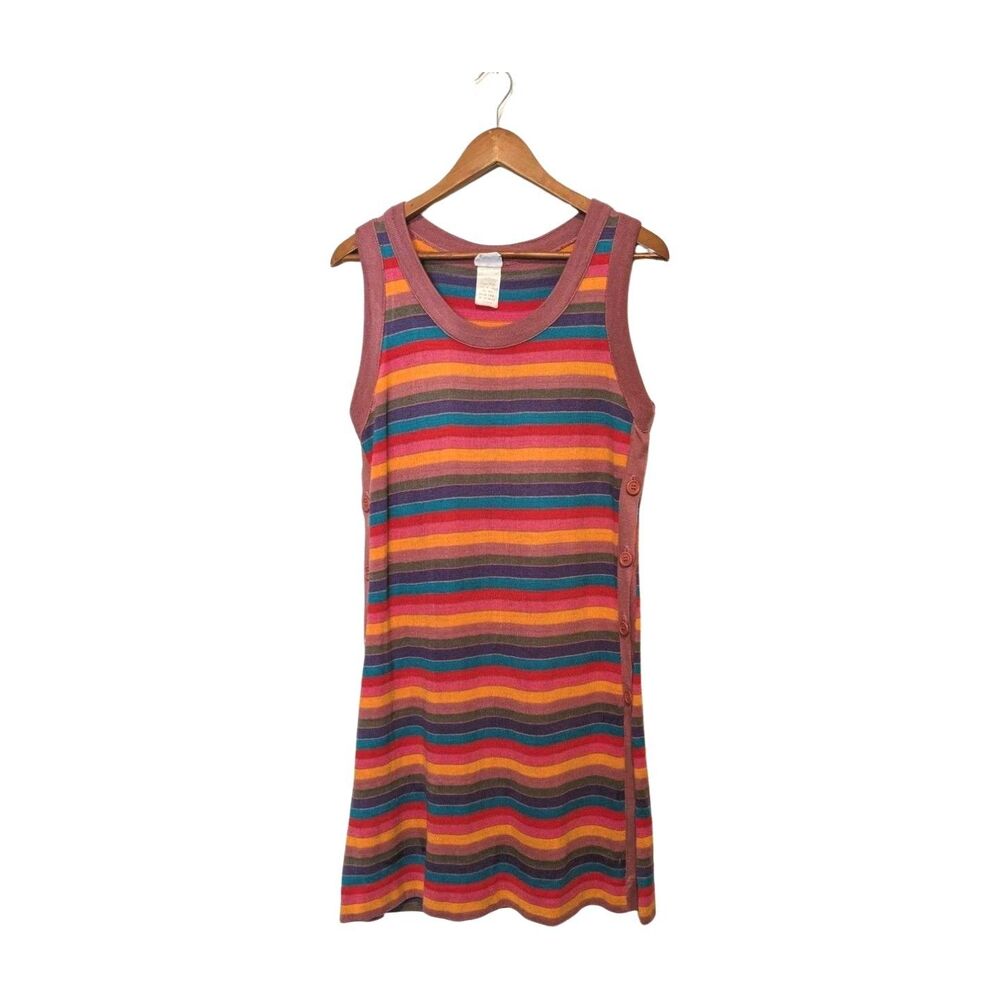 Vintage Tabard Vest Style Rainbow Knit Sweater Dress 70s Hippie Aileen S/M B36
